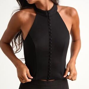 Lulu’s Chic Popularity Black Mock Neck Crop Top